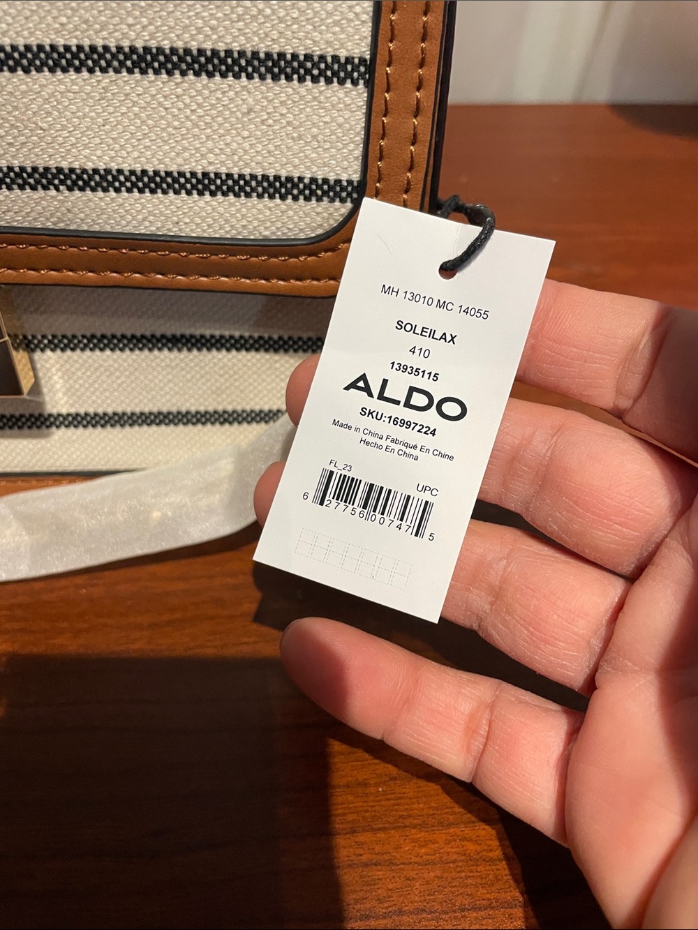 NWT ALDO Women's Striped Canvas Crossbody Bag in White and Brown - Picture 3 of 10